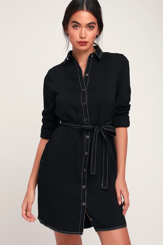Chic Black Dress - Shirt Dress - Long Sleeve Dress - Shift Dress - Lulus