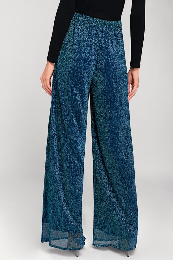 Magnificence Blue Metallic Wide-Leg Pants 4