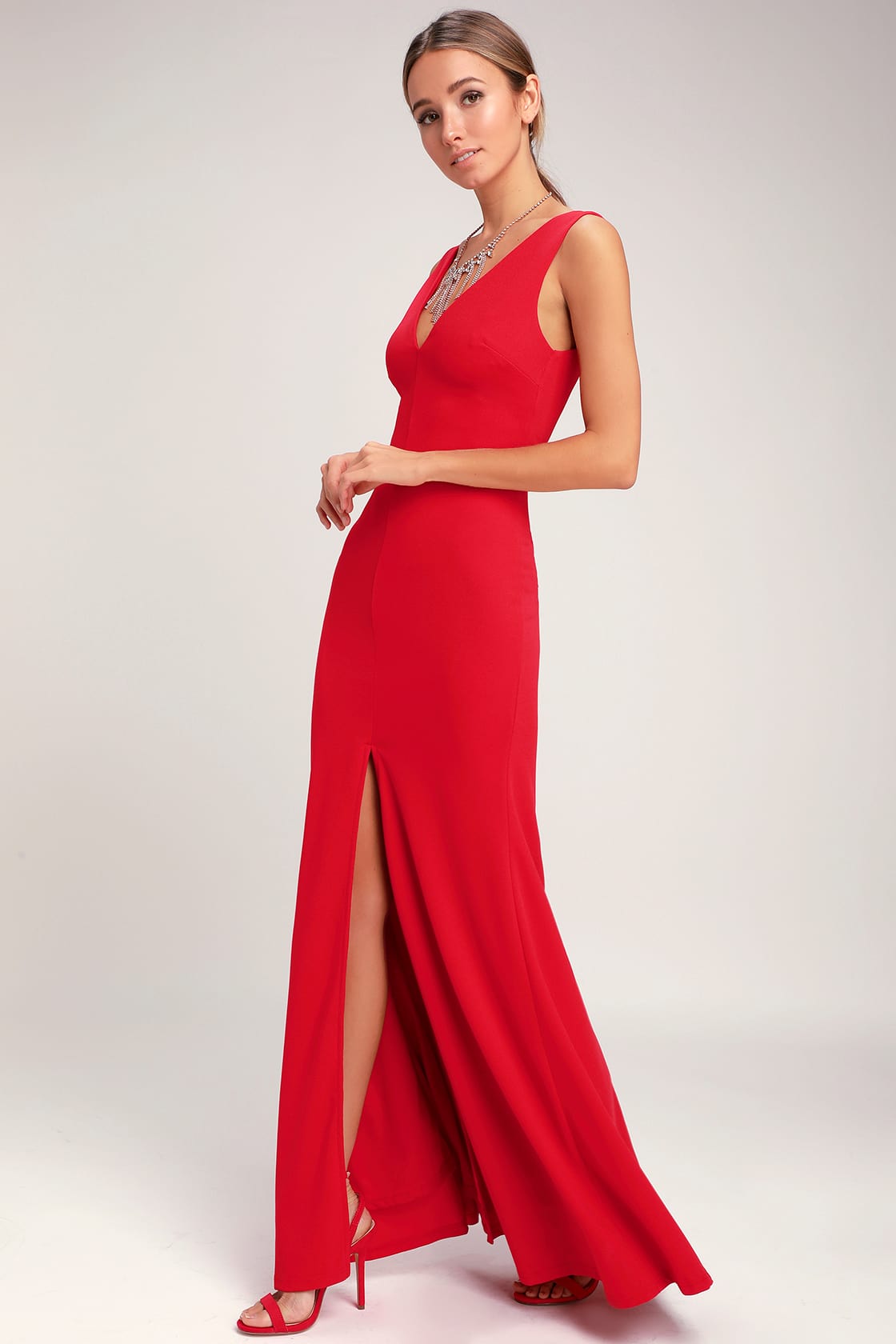 Glam Red Maxi Dress Center Slit Maxi Dress Red Maxi Dress Lulus