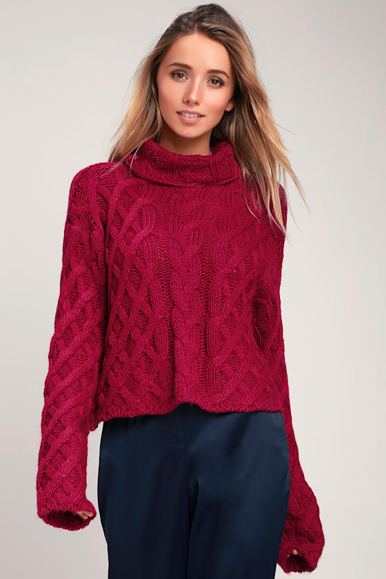Fontaine Fuchsia Cable Knit Cowl Neck Sweater 1