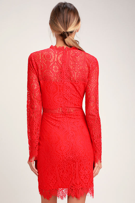 Appetite for Seduction Red Lace Long Sleeve Dress 4