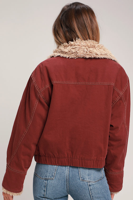 Owen Wine Red Oversized Sherpa Jacket 5