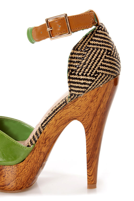 Mona Mia Trinidad Green & Tan Woven Platform Pumps - $46 : Fashion ...