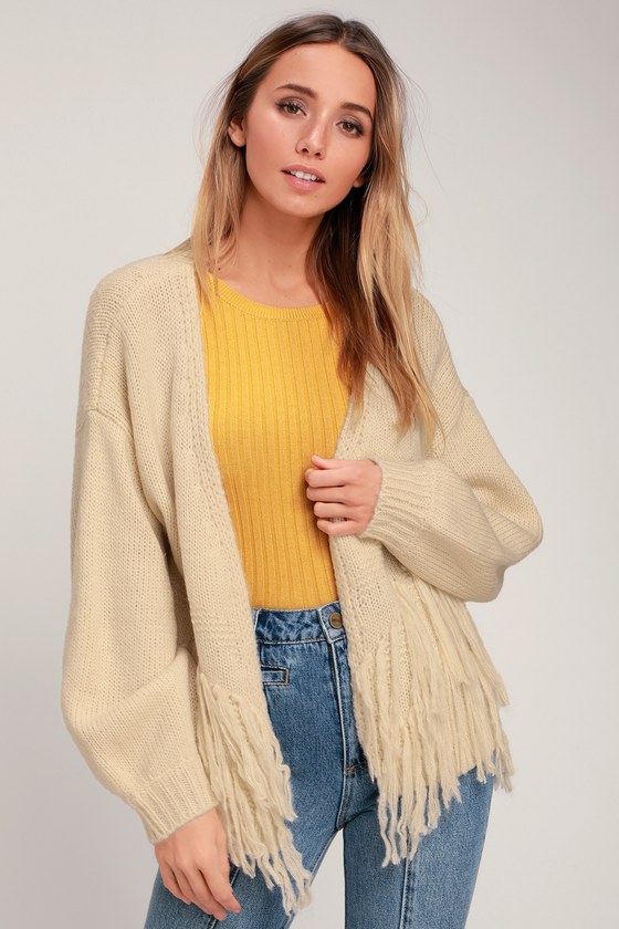 cream fringe cardigan