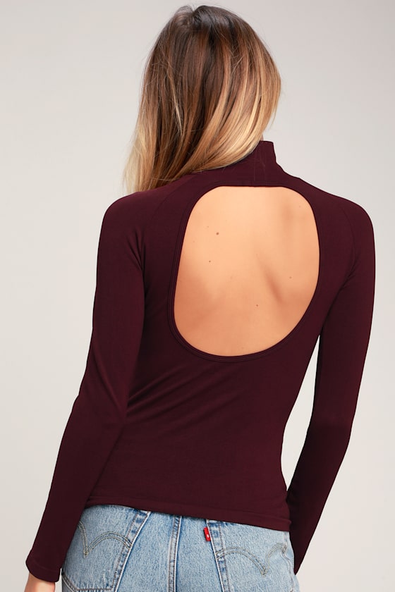 Like I Do Burgundy Backless Turtleneck Top 5