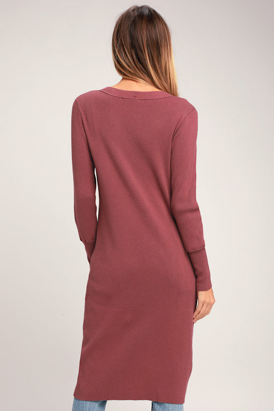 I Adore You Rusty Rose Long Sleeve Button-Up Midi Sweater Dress 2