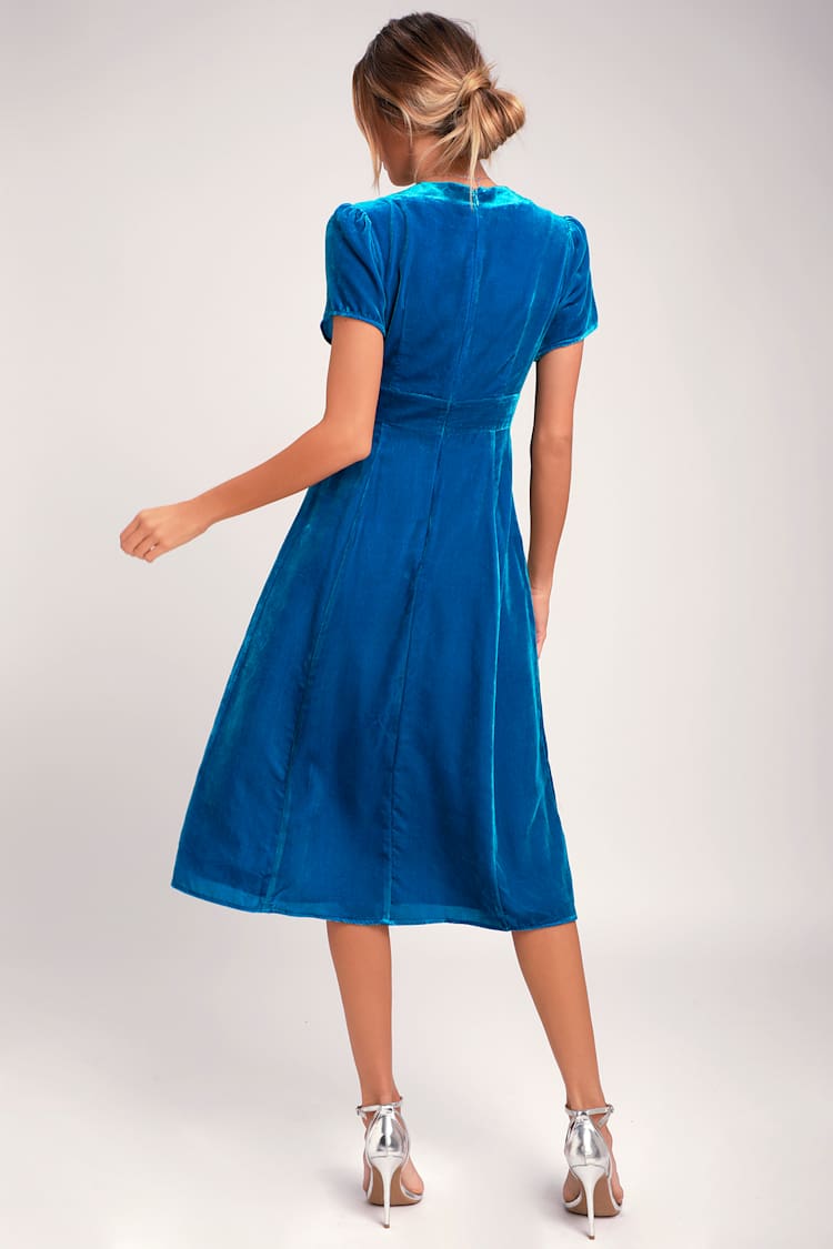 WAYF Margie - Blue Velvet Dress - Blue Velvet Midi Dress - Lulus WAYF Margie - Blue Velvet Dress - Blue Velvet Midi Dress - Lulus