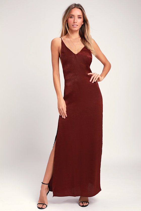 Sexy Burgundy Maxi Dress - Backless Dress - Satin Maxi Dress - Lulus