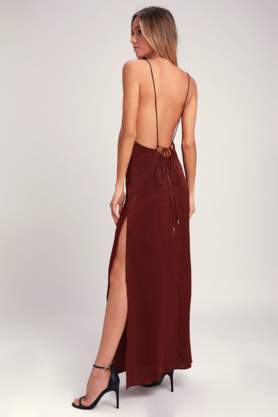 satin backless maxi dress