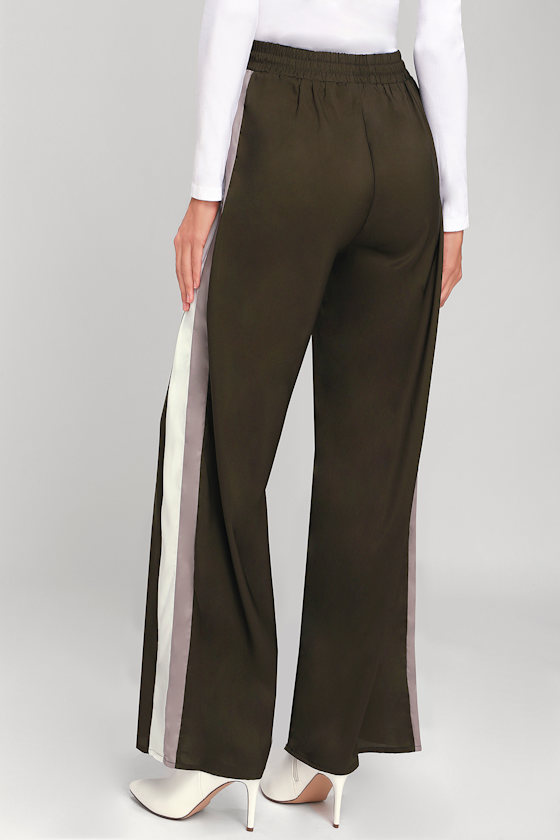 Juniper Olive Green Side Stripe Wide-Leg Pants 4