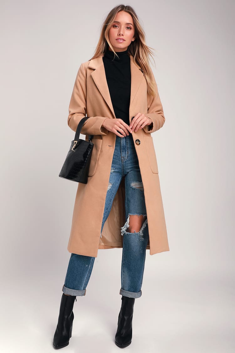 Chic Tan Coat - Long Coat - Oversized Coat - Tan Felt Coat - Lulus