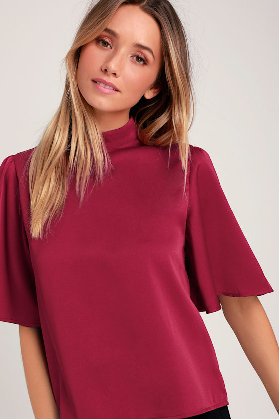 mock neck red top