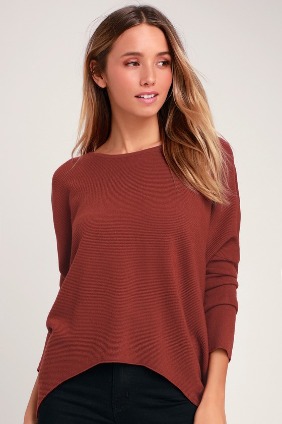 Chic Rust Red Sweater Top - Knit Sweater - High-Low Sweater - Lulus