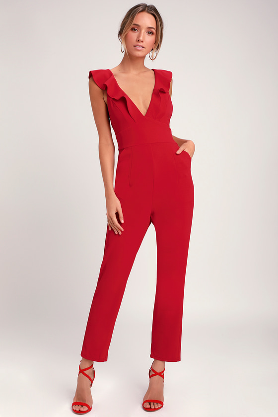 Chic Red Jumpsuit - Ruffled Jumpsuit - Red Formal Jumpsuit - Lulus