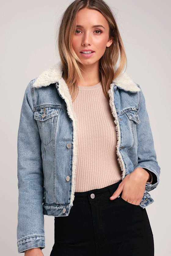 Stella Blue Light Wash Denim Sherpa Jacket 5