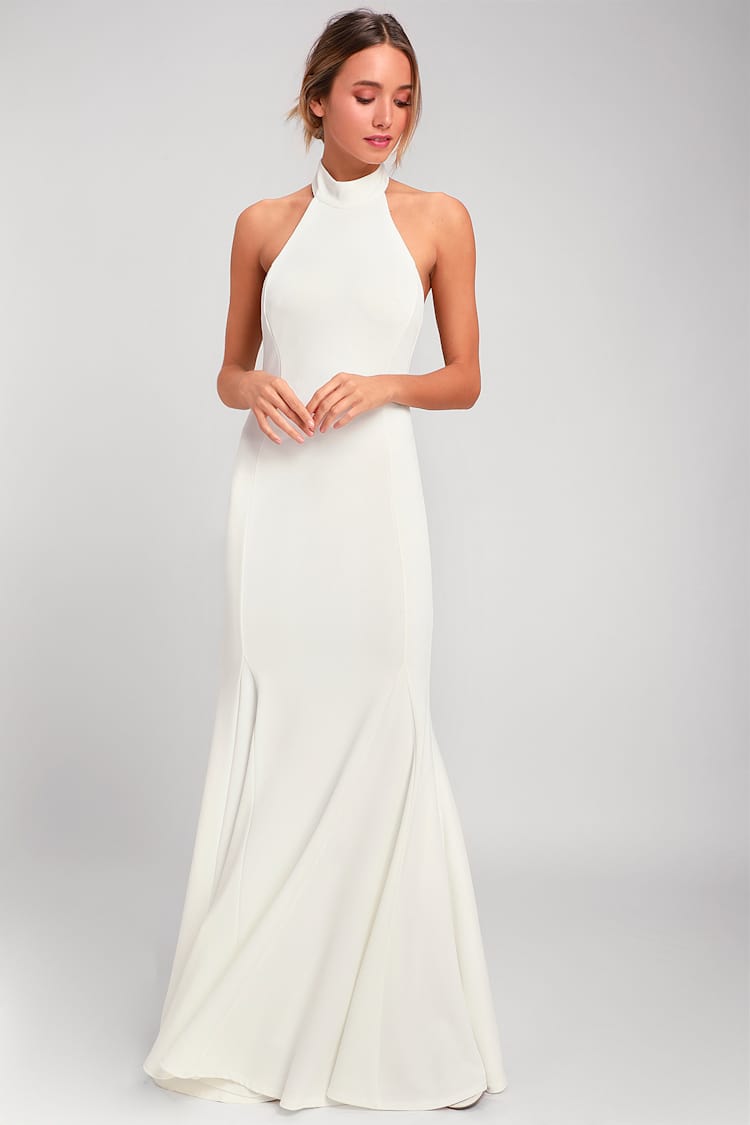 Slice of Joy White Halter Maxi Dress