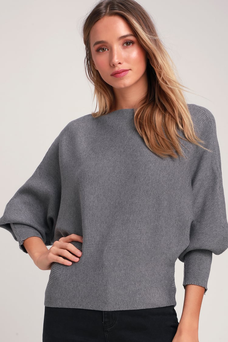 Heather Grey Sweater - Ribbed Sweater - Dolman Sleeve Sweater - Lulus