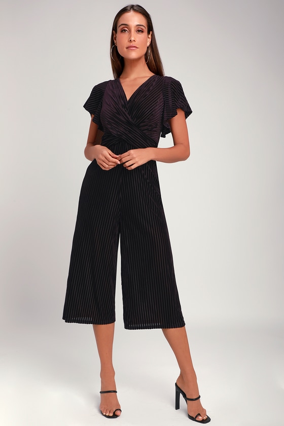 short sleeve velvet jumpsuit