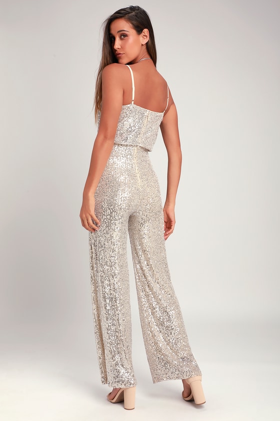 Sexy Silver Jumpsuit - Sequin Jumpsuit - Surplice Jumpsuit - Lulus