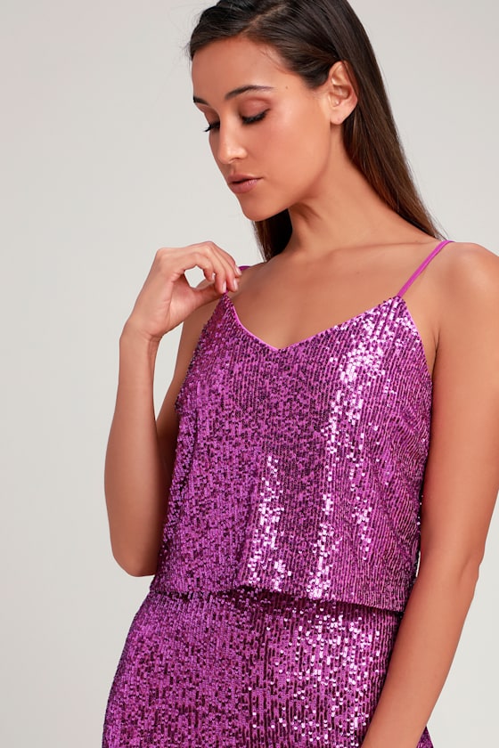 Sexy Magenta Tank Top Sequin Tank Top Cropped Tank Top Lulus