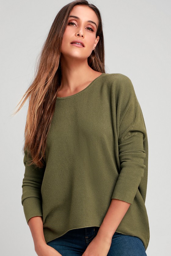 Chic Olive Green Sweater Top Knit Sweater HighLow Sweater Lulus