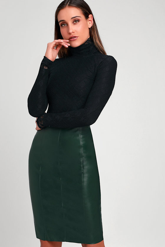 Pencil Me In Forest Green Vegan Leather Midi Skirt 1