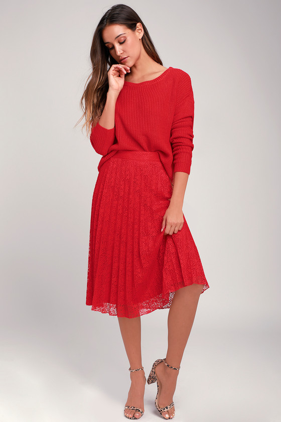 red lace skirt outfit