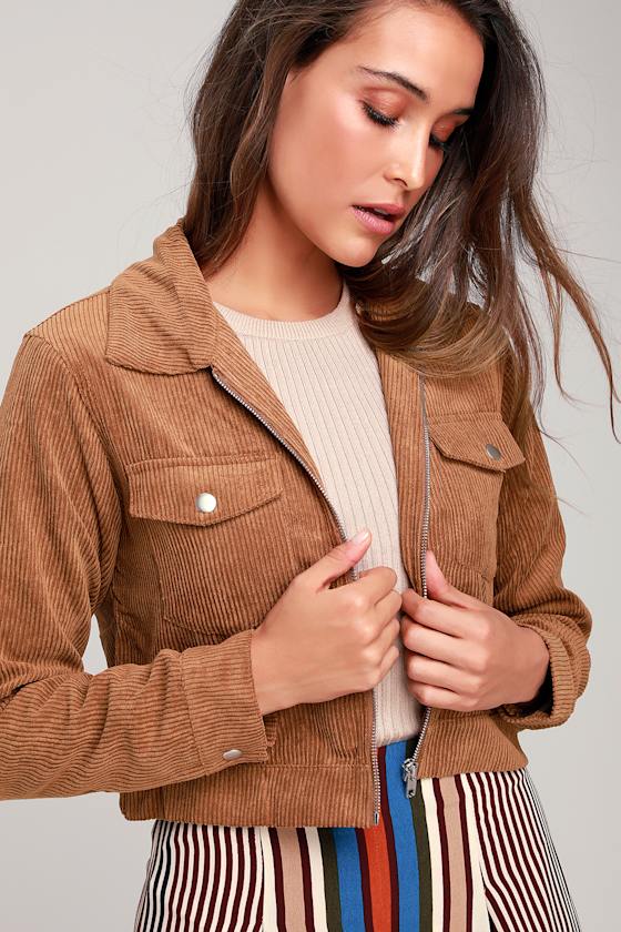 Cute Brown Jacket Cropped Corduroy Jacket ZipUp Jacket Lulus