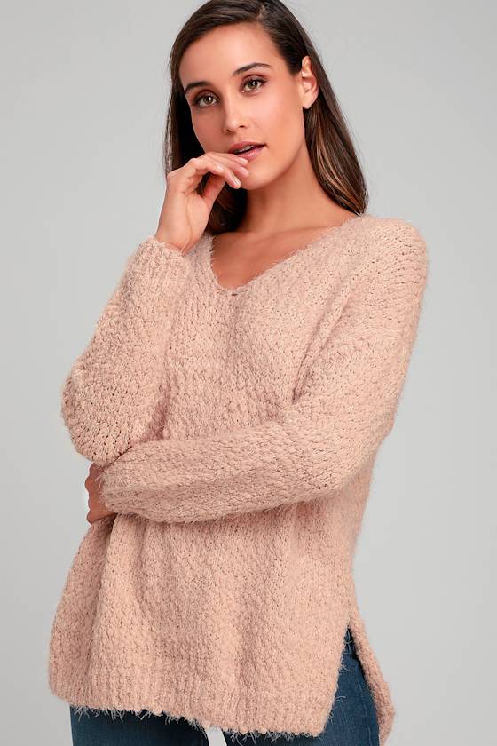 Cute Blush Sweater Pink Sweater Fuzzy Sweater Lulus