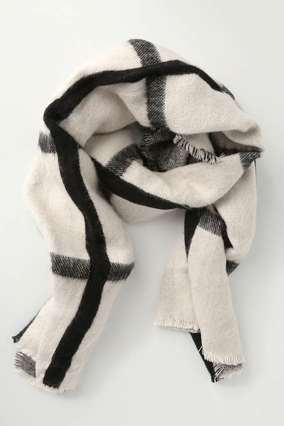 Pomfrey Black and Ivory Plaid Oversized Scarf 1