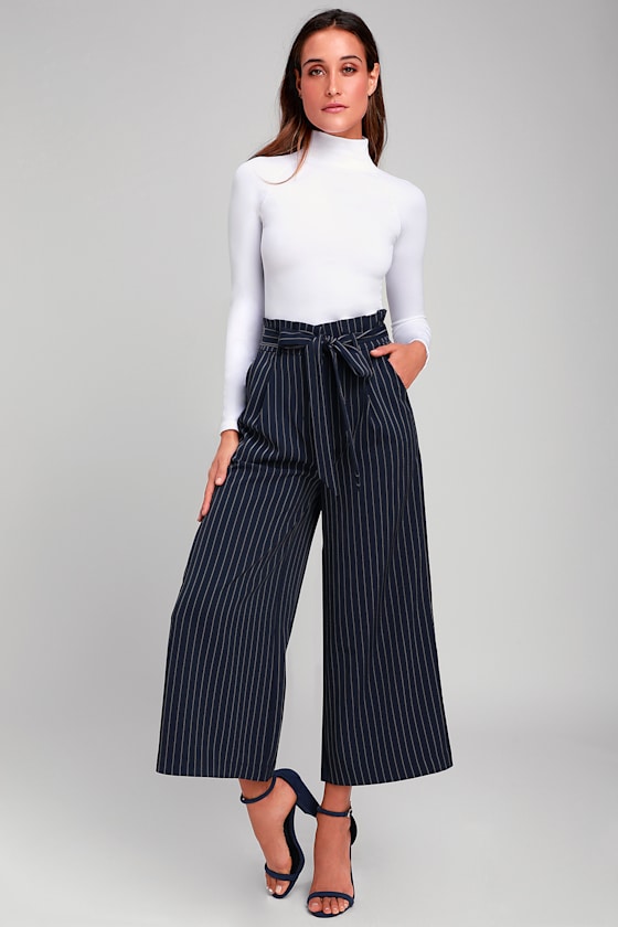 Heimish Find Your Path Full Size Paperbag Waist Striped Culotte Pants