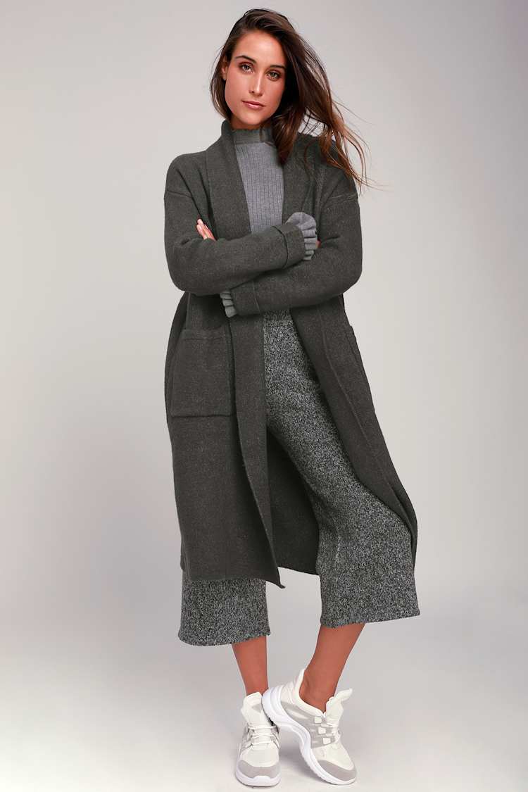 Cozy Charcoal Grey Sweater - Long Cardigan Sweater - Sweater - Lulus