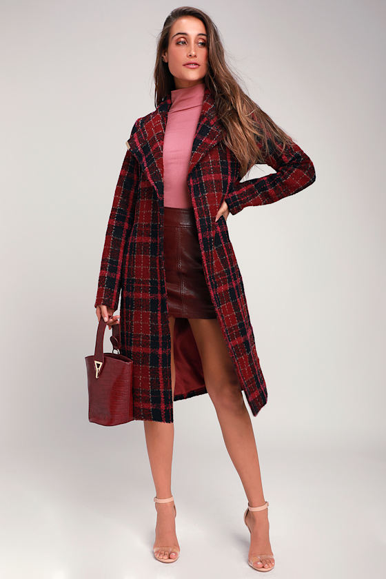 Front and Center Fuchsia Plaid Coat 2