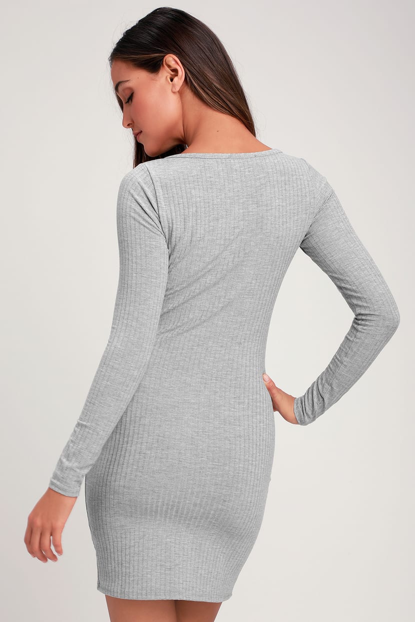 Grey Dress - Ribbed Knit Dress - Dress - Lulus