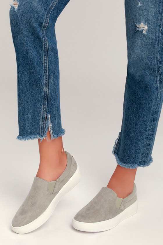 gray suede slip on sneakers