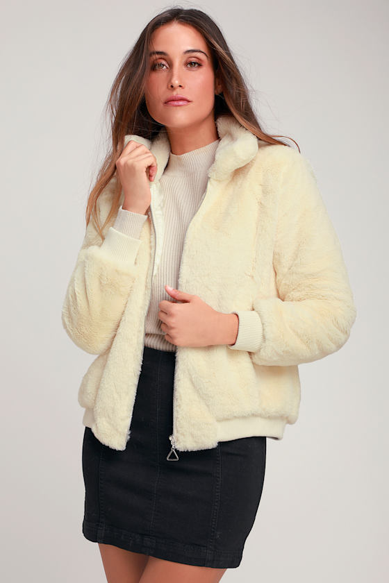 Chic Cream Jacket Faux Fur Jacket Faux Fur Bomber Jacket Lulus