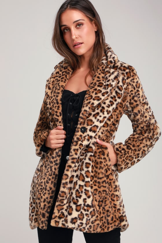 Chic Tan Coat - Leopard Print Coat - Long Coat - Faux Fur Coat - Lulus