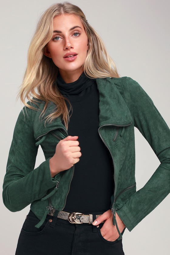Chic Emerald Green Jacket - Moto Jacket 