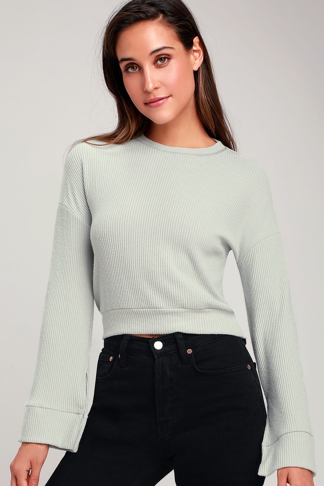 Project Social T - Washed Sage Green Top - Ribbed Sweater Top - Lulus