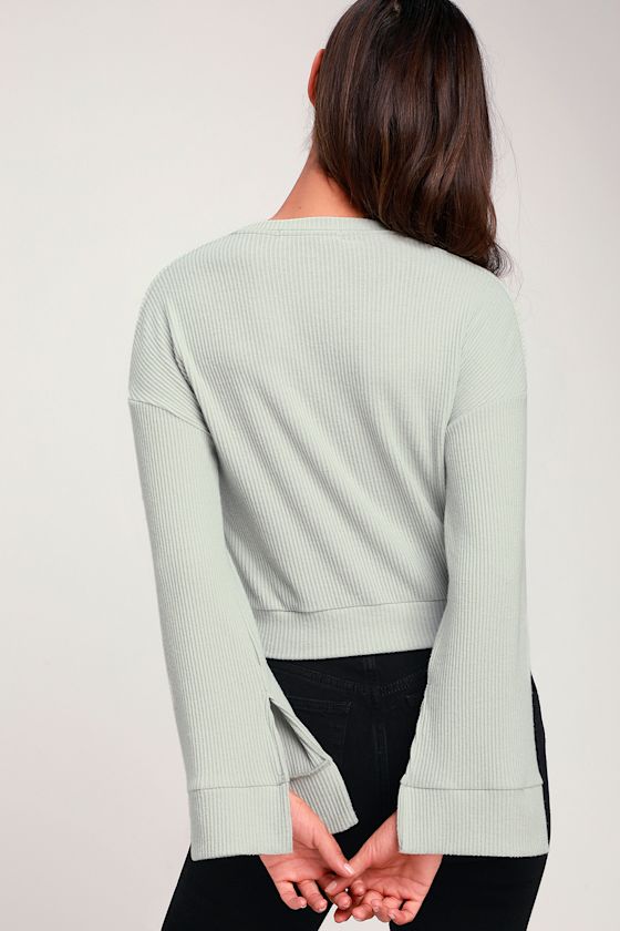 Project Social T Washed Sage Green Top Ribbed Sweater Top Lulus