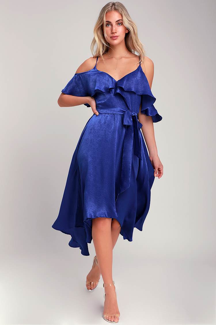 Royal Blue Dress - Satin Dress - High-Low Dress - Wrap Dress - Lulus