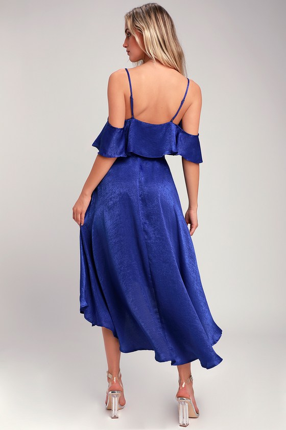 Royal Blue Dress - Satin Dress - High-Low Dress - Wrap Dress