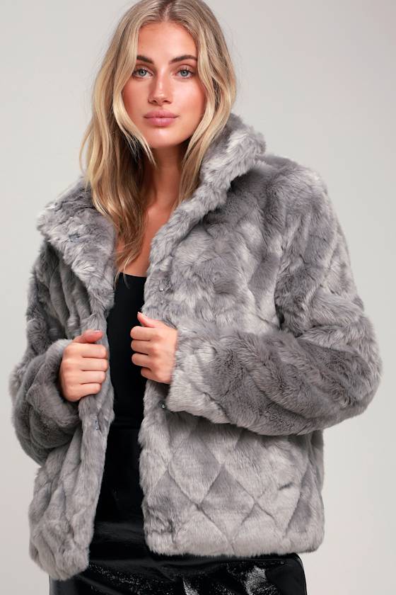 D'Andra Grey Quilted Faux Fur Jacket 1