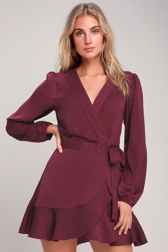 purple wrap dress long sleeve