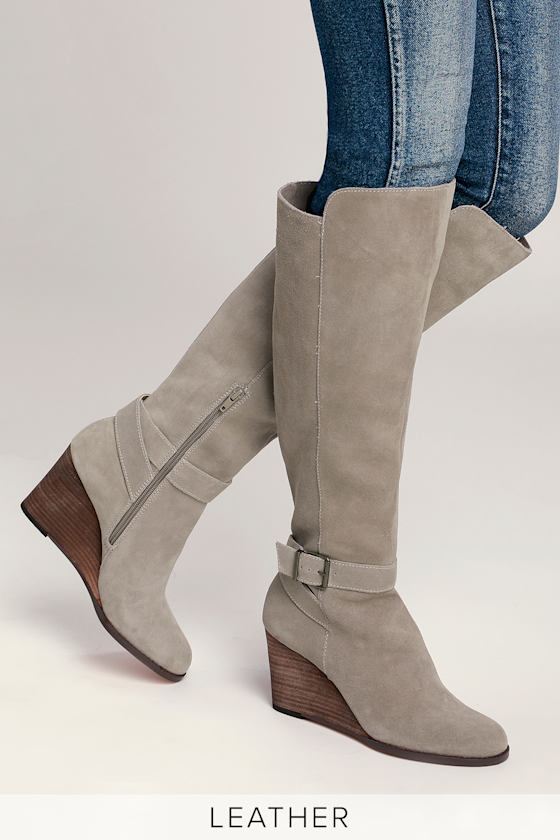 Sole Society Paloma Grey KneeHigh Boots Wedge Boots Lulus