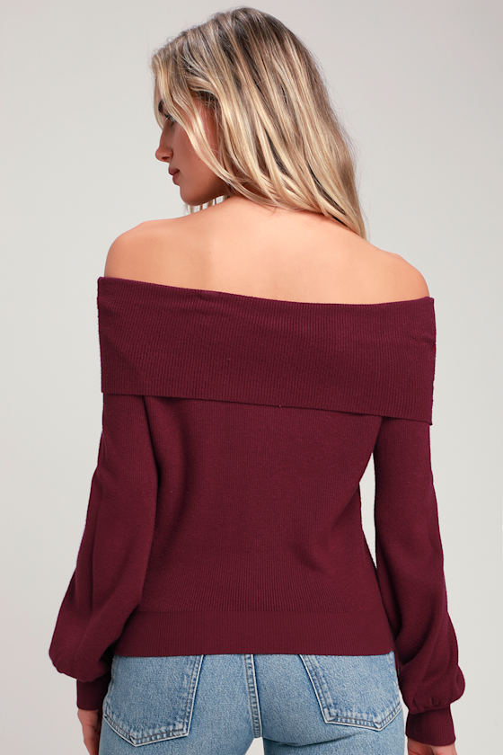 Head Over Heels Burgundy Off-the-Shoulder Sweater 2