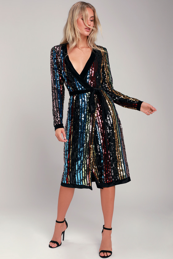 multi stripe sequin dress