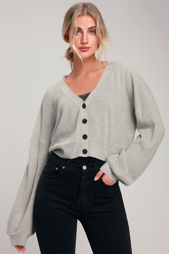 Staying Cozy Light Grey Cropped Cardigan Sweater 3