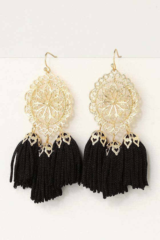 Cute Tassel Earrings Black Tassel Earrings Boho Earrings