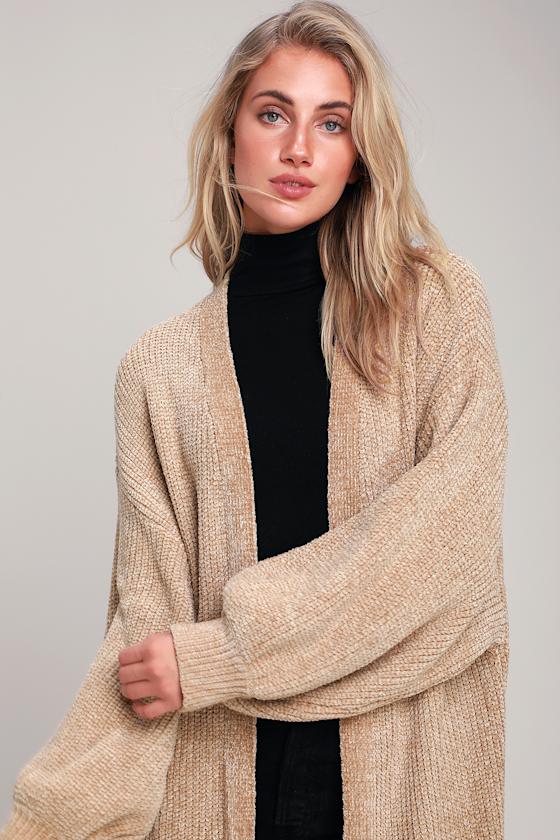 Cozy Beige Sweater Chenille Cardigan Long Cardigan Lulus